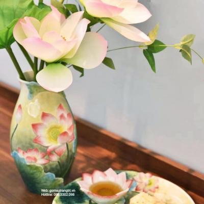 BÌNH THỦ CÔNG ĐẮP NỔI HOA SEN